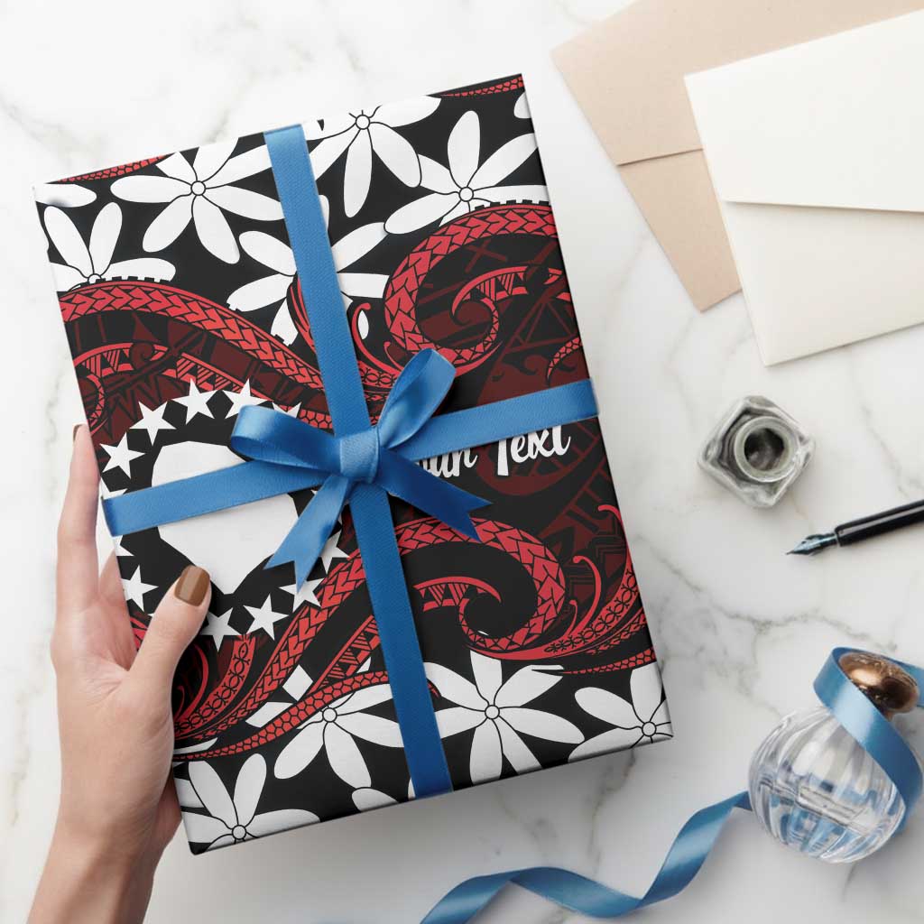 Personalised Cook Islands Atiu Enuamanu Wrapping Paper Tiare Maori Polynesian Waves Tattoo LT14 - Polynesian Pride