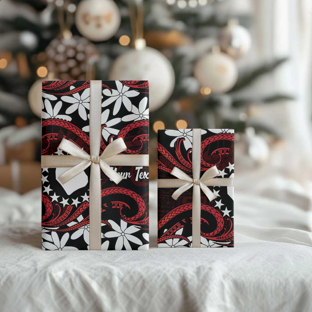 Personalised Cook Islands Atiu Enuamanu Wrapping Paper Tiare Maori Polynesian Waves Tattoo LT14 - Polynesian Pride