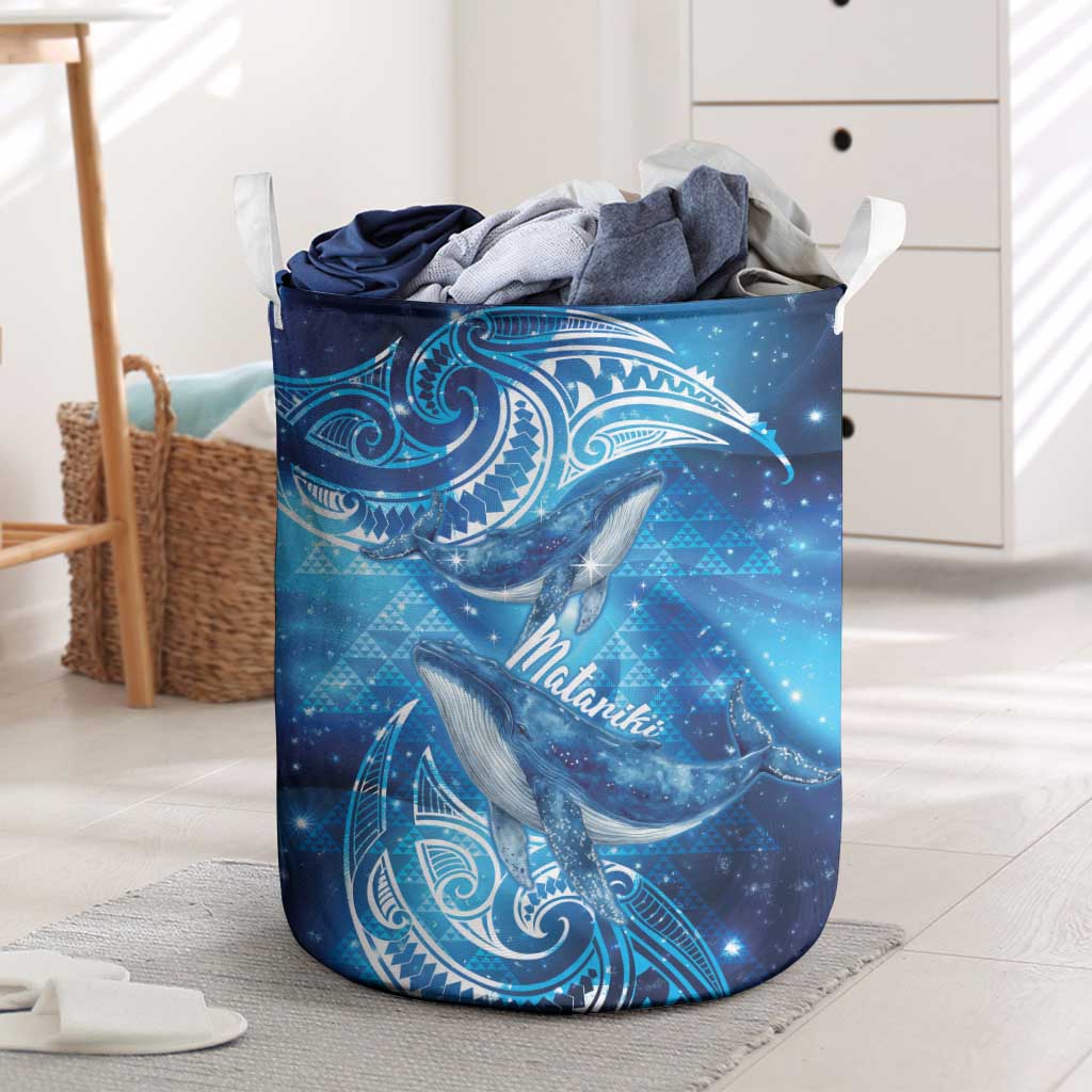 New Zealand Humpback Whale Matariki Laundry Basket Maori New Year Taniko Niho Taniwha LT14 Blue - Polynesian Pride