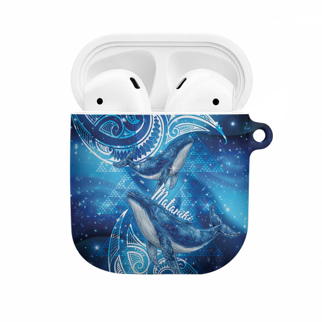 New Zealand Humpback Whale Matariki AirPods Case Maori New Year Taniko Niho Taniwha LT14 Blue - Polynesian Pride