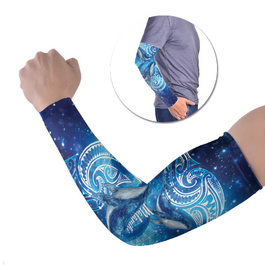 New Zealand Humpback Whale Matariki Arm Sleeves Maori New Year Taniko Niho Taniwha LT14 Set of 2 Blue - Polynesian Pride