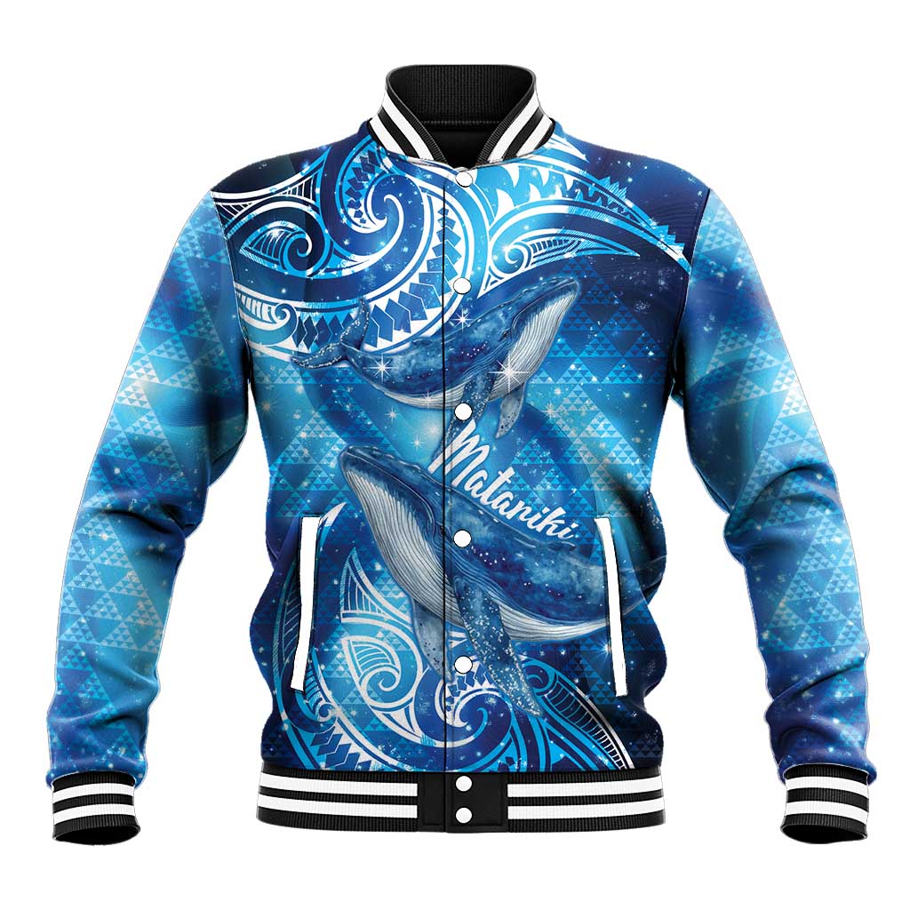 New Zealand Humpback Whale Matariki Baseball Jacket Maori New Year Taniko Niho Taniwha LT14 Unisex Blue - Polynesian Pride