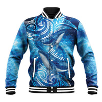 New Zealand Humpback Whale Matariki Baseball Jacket Maori New Year Taniko Niho Taniwha LT14 Unisex Blue - Polynesian Pride