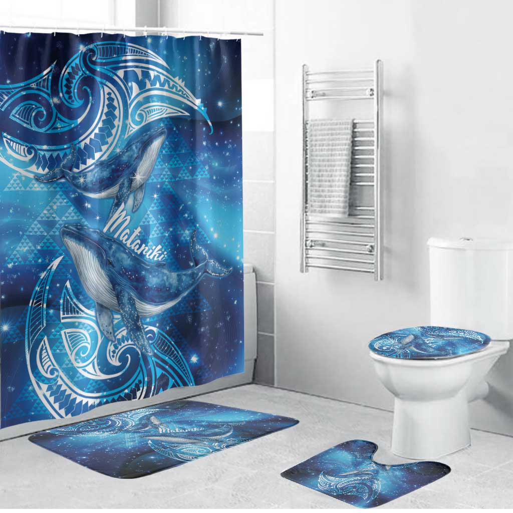 New Zealand Humpback Whale Matariki Bathroom Set Maori New Year Taniko Niho Taniwha LT14 Bathroom Set (4 pcs) Blue - Polynesian Pride