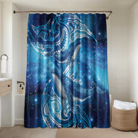 New Zealand Humpback Whale Matariki Bathroom Set Maori New Year Taniko Niho Taniwha LT14 Shower Curtain Only Blue - Polynesian Pride