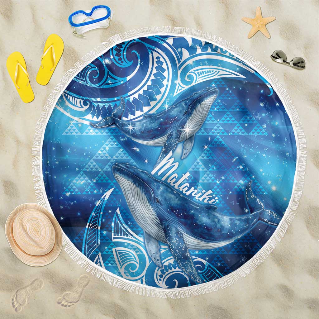 New Zealand Humpback Whale Matariki Beach Blanket Maori New Year Taniko Niho Taniwha LT14 One Size 150cm Blue - Polynesian Pride