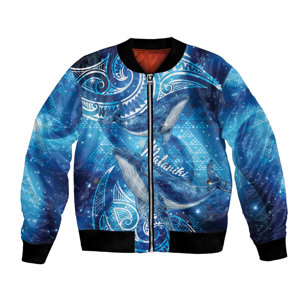 New Zealand Humpback Whale Matariki Bomber Jacket Maori New Year Taniko Niho Taniwha LT14 Unisex Blue - Polynesian Pride