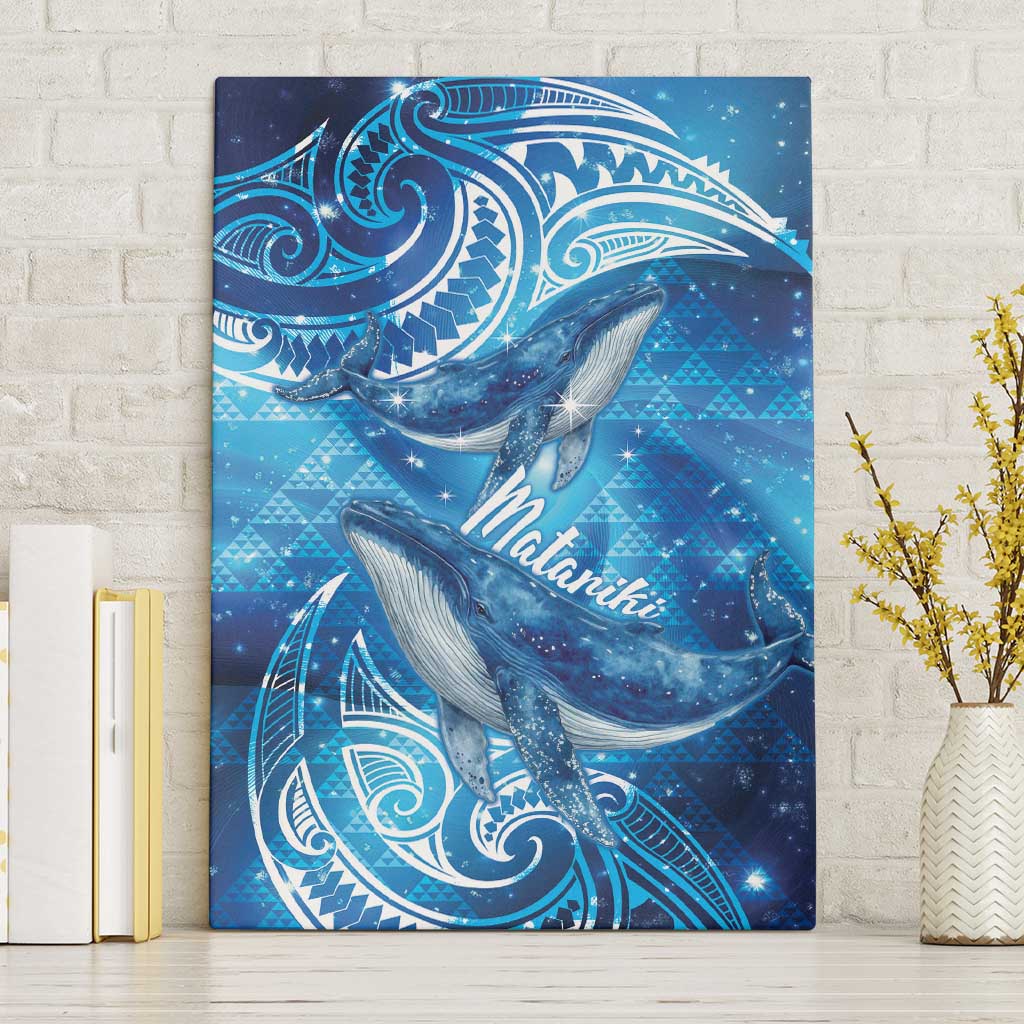 New Zealand Humpback Whale Matariki Canvas Wall Art Maori New Year Taniko Niho Taniwha LT14 Without Frame Blue - Polynesian Pride