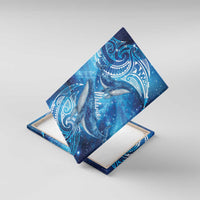 New Zealand Humpback Whale Matariki Canvas Wall Art Maori New Year Taniko Niho Taniwha LT14 With Frame Blue - Polynesian Pride