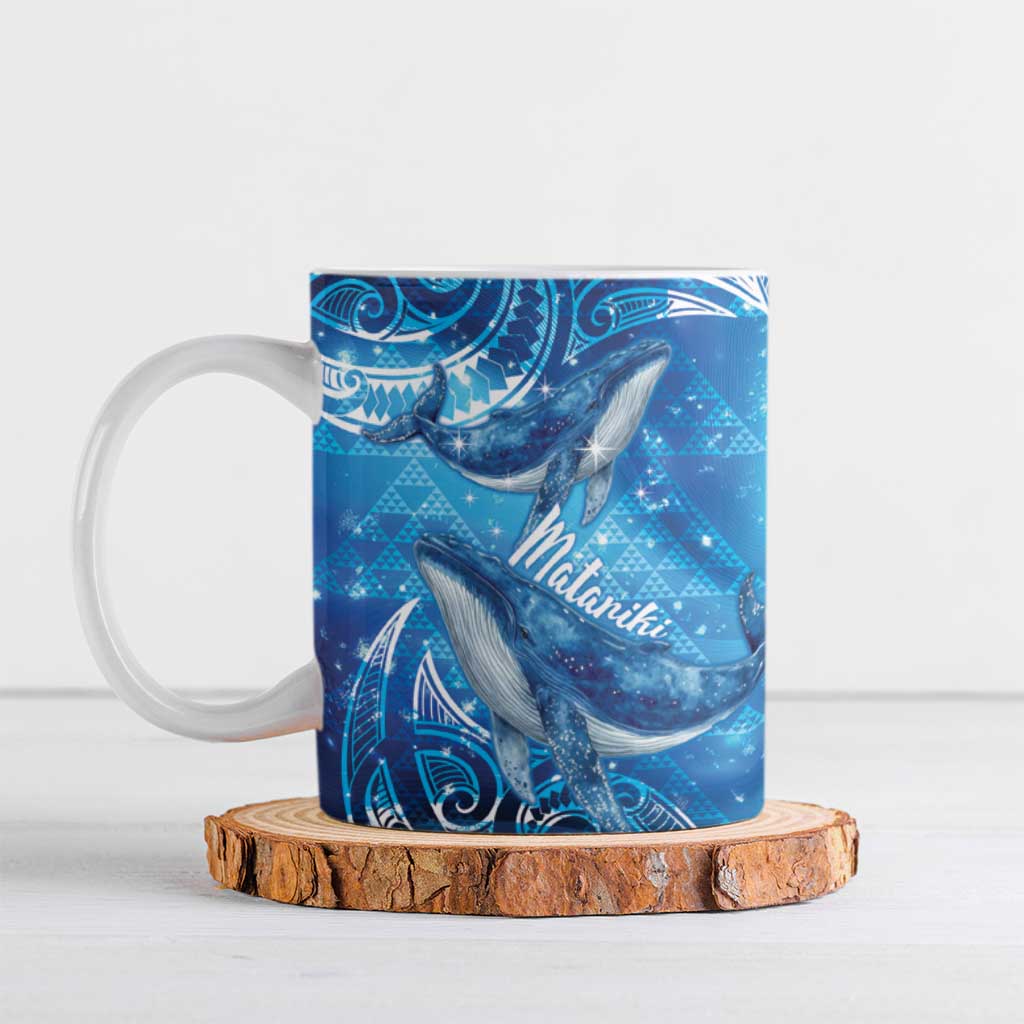 New Zealand Humpback Whale Matariki Ceramic Mug Maori New Year Taniko Niho Taniwha LT14 Blue - Polynesian Pride