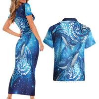 New Zealand Humpback Whale Matariki Couples Matching Short Sleeve Bodycon Dress and Hawaiian Shirt Maori New Year Taniko Niho Taniwha