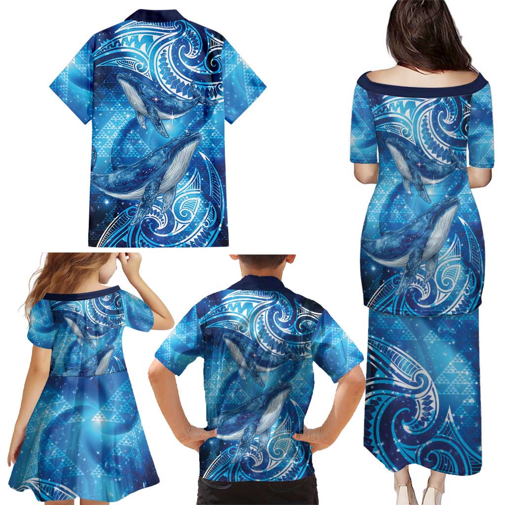 New Zealand Humpback Whale Matariki Family Matching Puletasi and Hawaiian Shirt Maori New Year Taniko Niho Taniwha