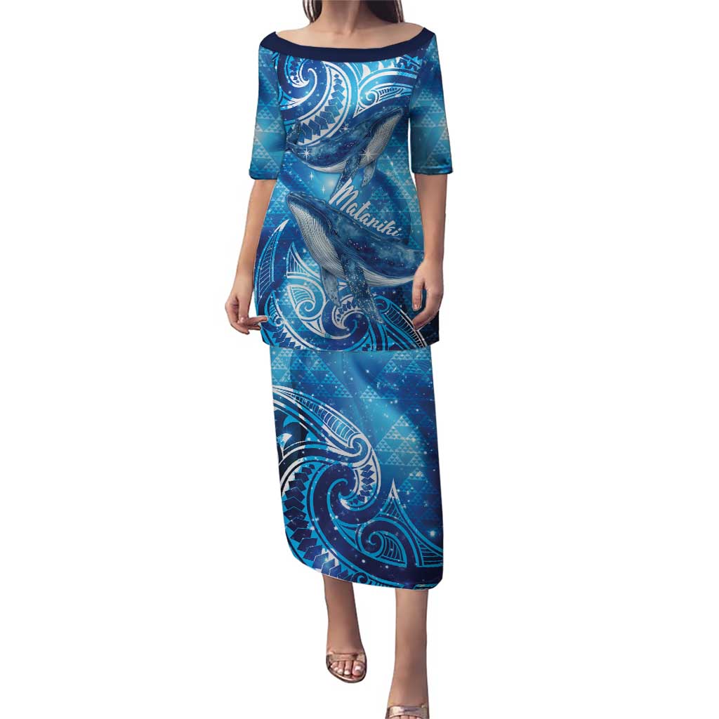 New Zealand Humpback Whale Matariki Family Matching Puletasi and Hawaiian Shirt Maori New Year Taniko Niho Taniwha