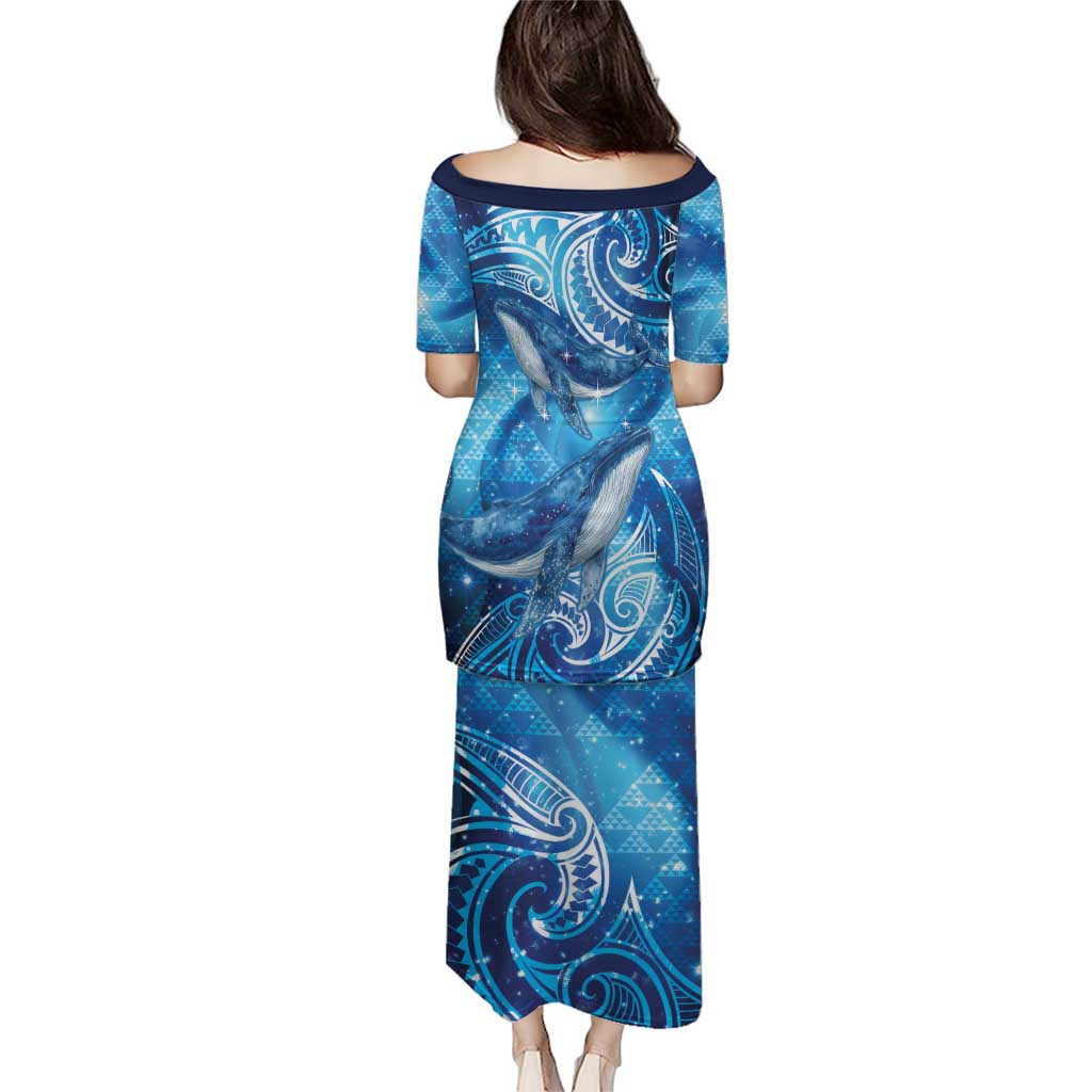 New Zealand Humpback Whale Matariki Family Matching Puletasi and Hawaiian Shirt Maori New Year Taniko Niho Taniwha