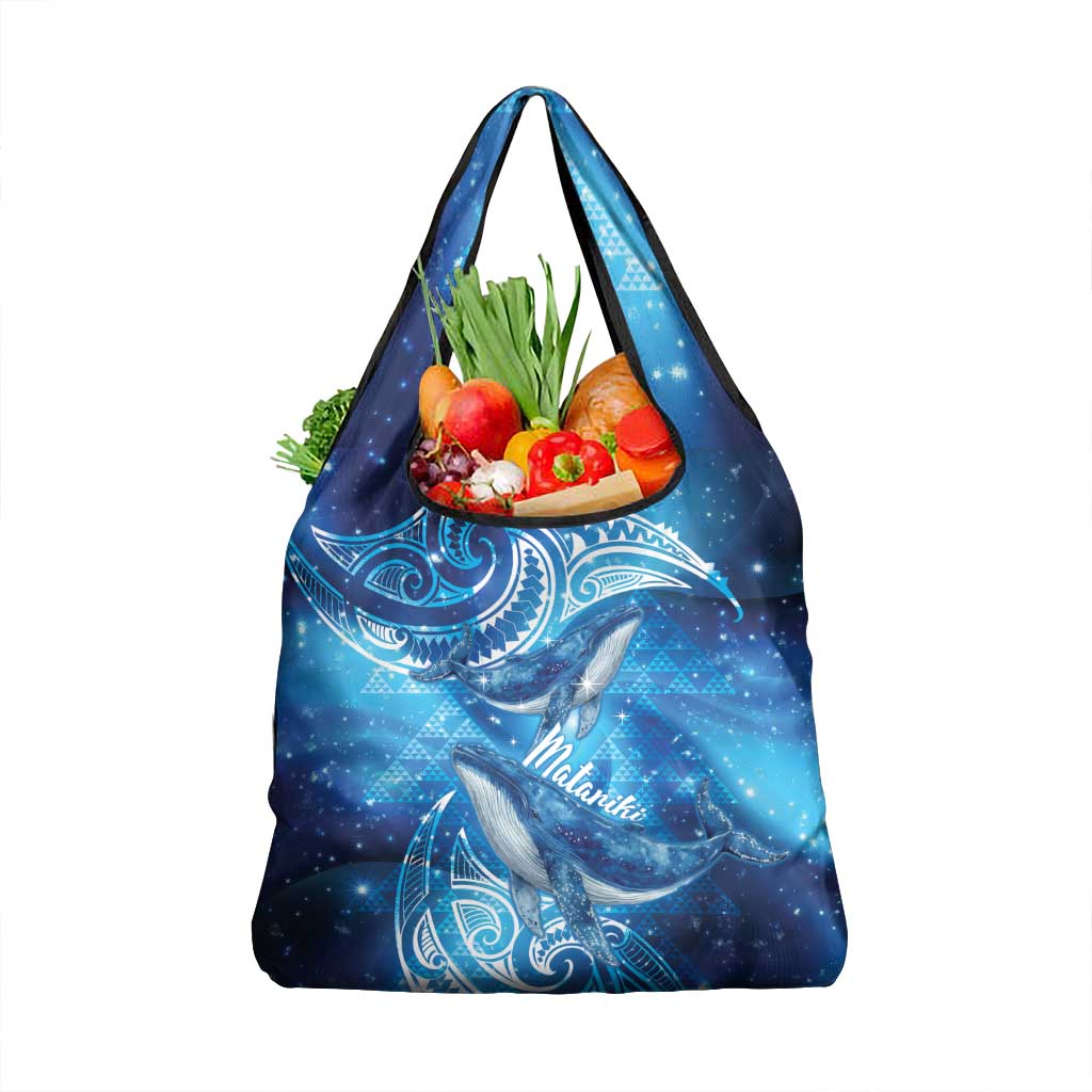 New Zealand Humpback Whale Matariki Grocery Bag Maori New Year Taniko Niho Taniwha LT14 1-pack One Size Blue - Polynesian Pride