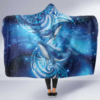 New Zealand Humpback Whale Matariki Hooded Blanket Maori New Year Taniko Niho Taniwha LT14 One Size Blue - Polynesian Pride