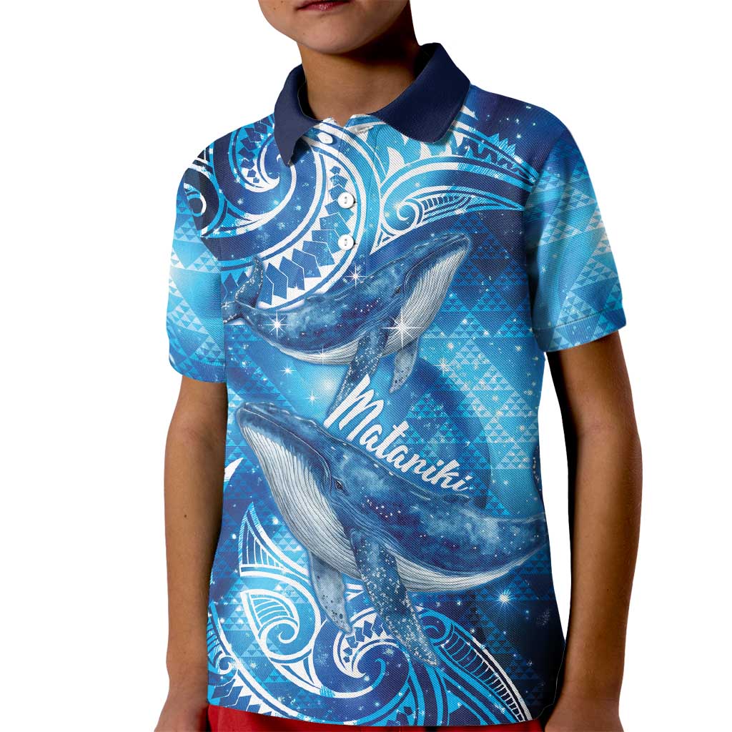 New Zealand Humpback Whale Matariki Kid Polo Shirt Maori New Year Taniko Niho Taniwha LT14 Kid Blue - Polynesian Pride
