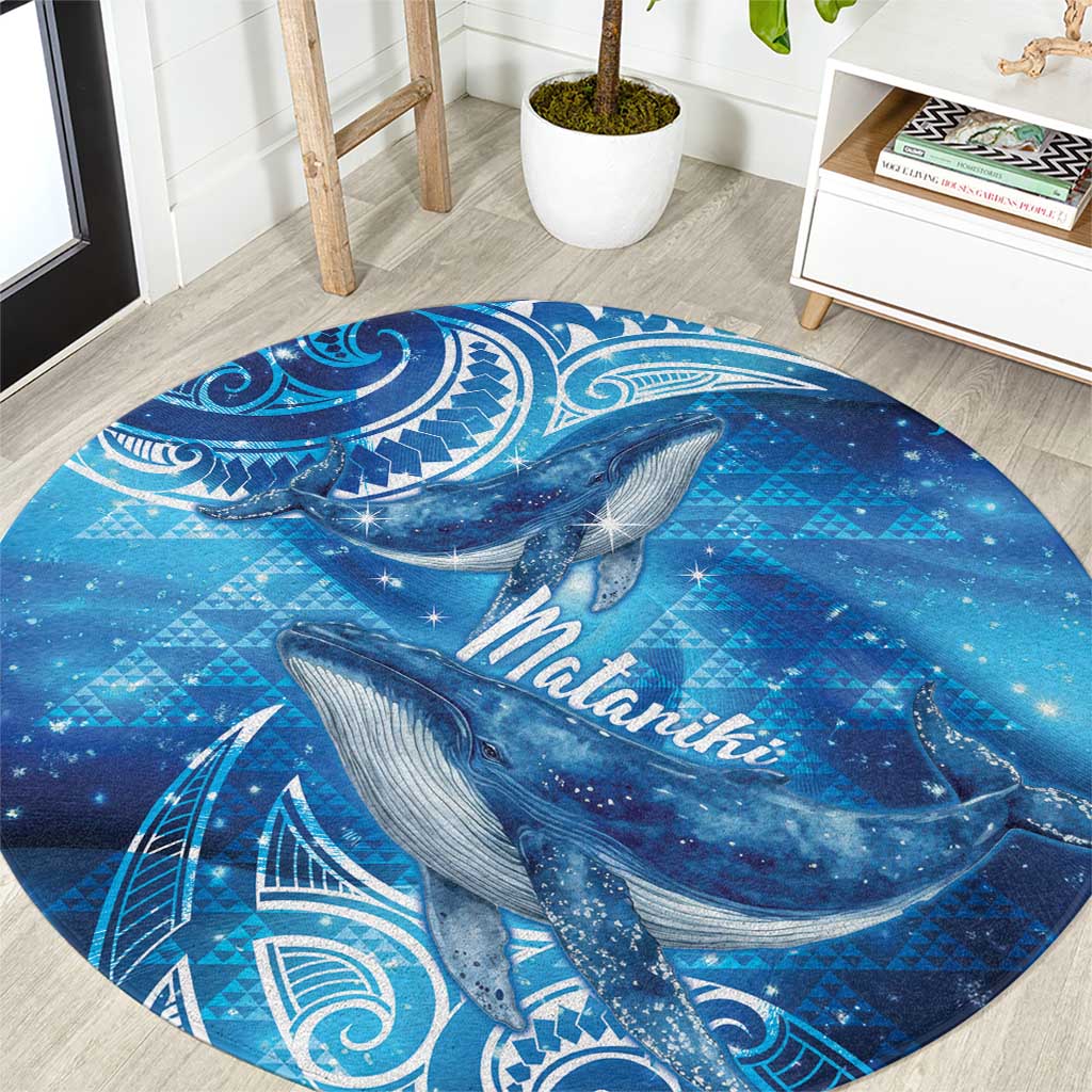 New Zealand Humpback Whale Matariki Round Carpet Maori New Year Taniko Niho Taniwha LT14 Blue - Polynesian Pride