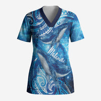 New Zealand Humpback Whale Matariki Scrub Top Maori New Year Taniko Niho Taniwha LT14 Adult Blue - Polynesian Pride