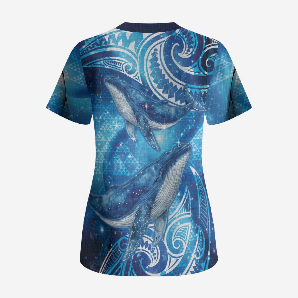 New Zealand Humpback Whale Matariki Scrub Top Maori New Year Taniko Niho Taniwha LT14 - Polynesian Pride