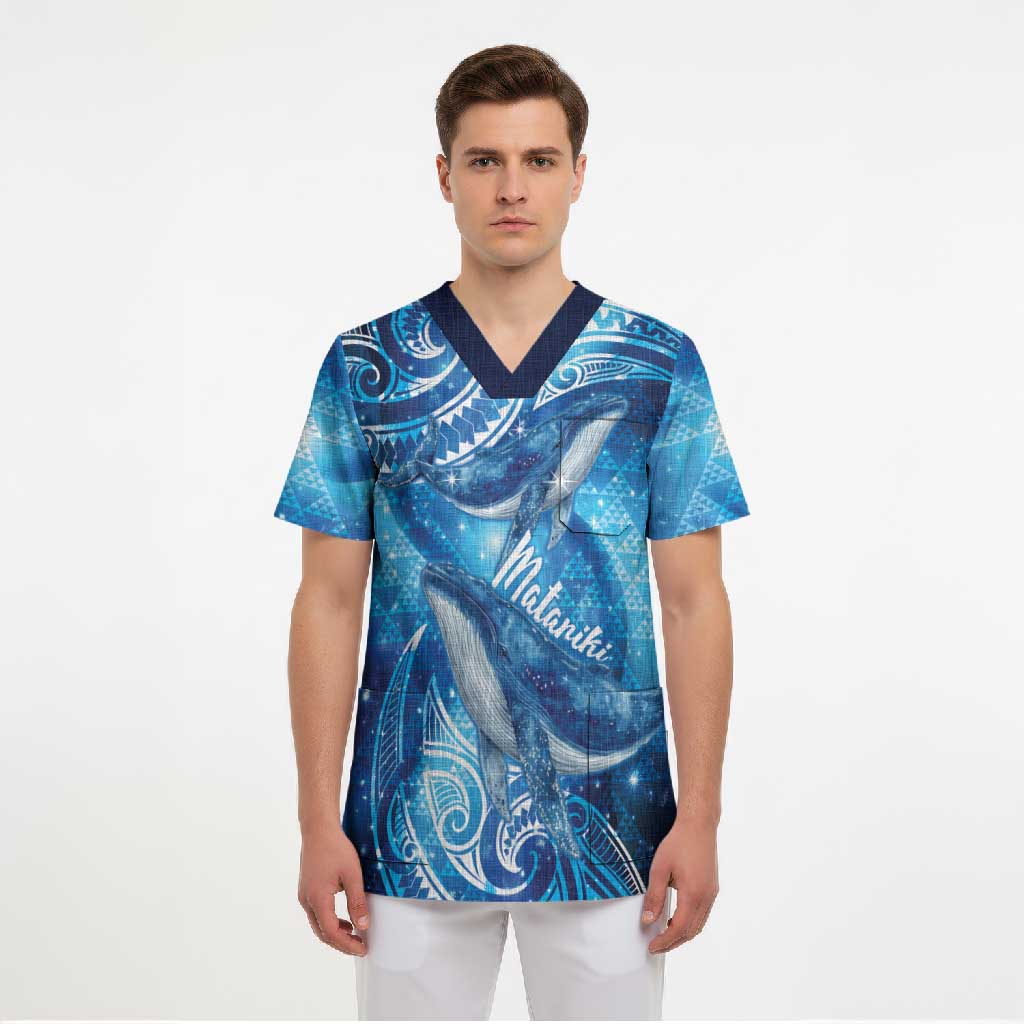 New Zealand Humpback Whale Matariki Scrub Top Maori New Year Taniko Niho Taniwha LT14 - Polynesian Pride