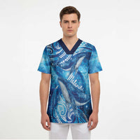 New Zealand Humpback Whale Matariki Scrub Top Maori New Year Taniko Niho Taniwha LT14 - Polynesian Pride