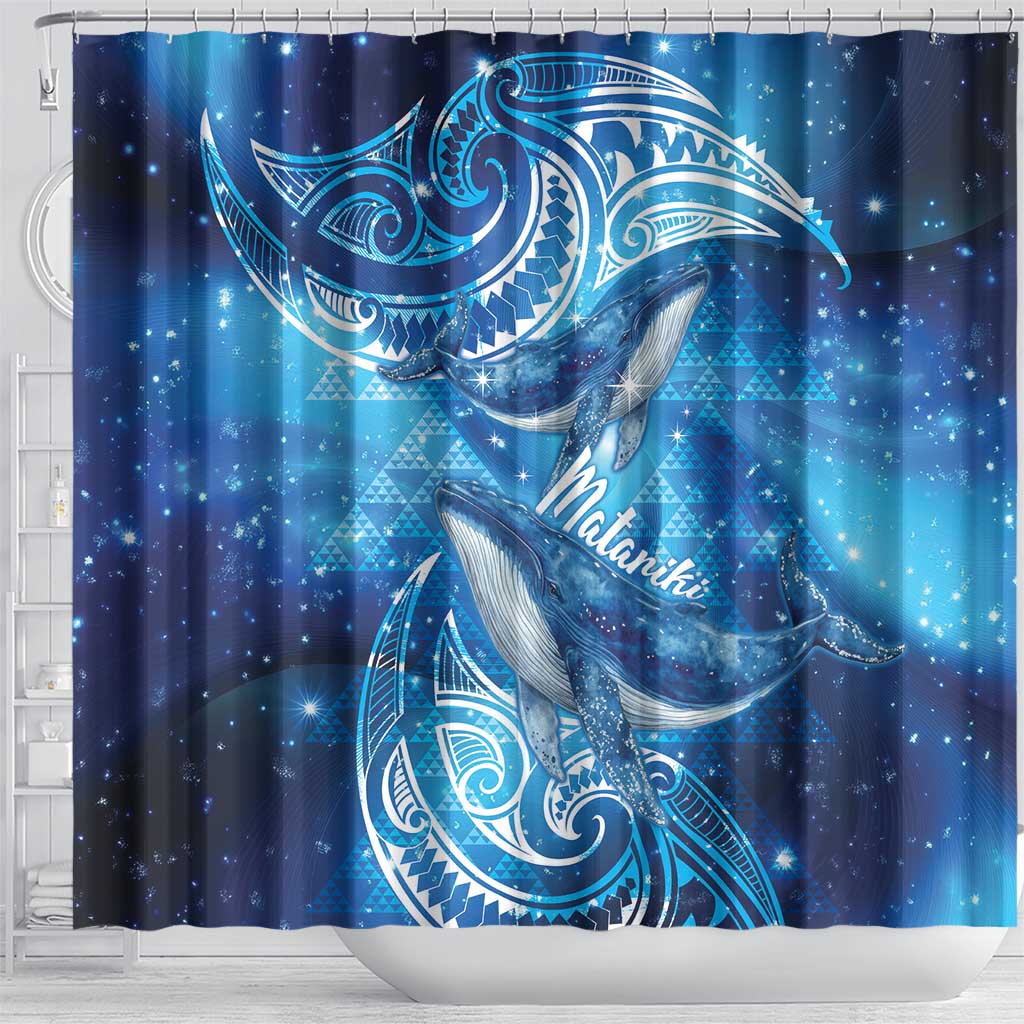 New Zealand Humpback Whale Matariki Shower Curtain Maori New Year Taniko Niho Taniwha