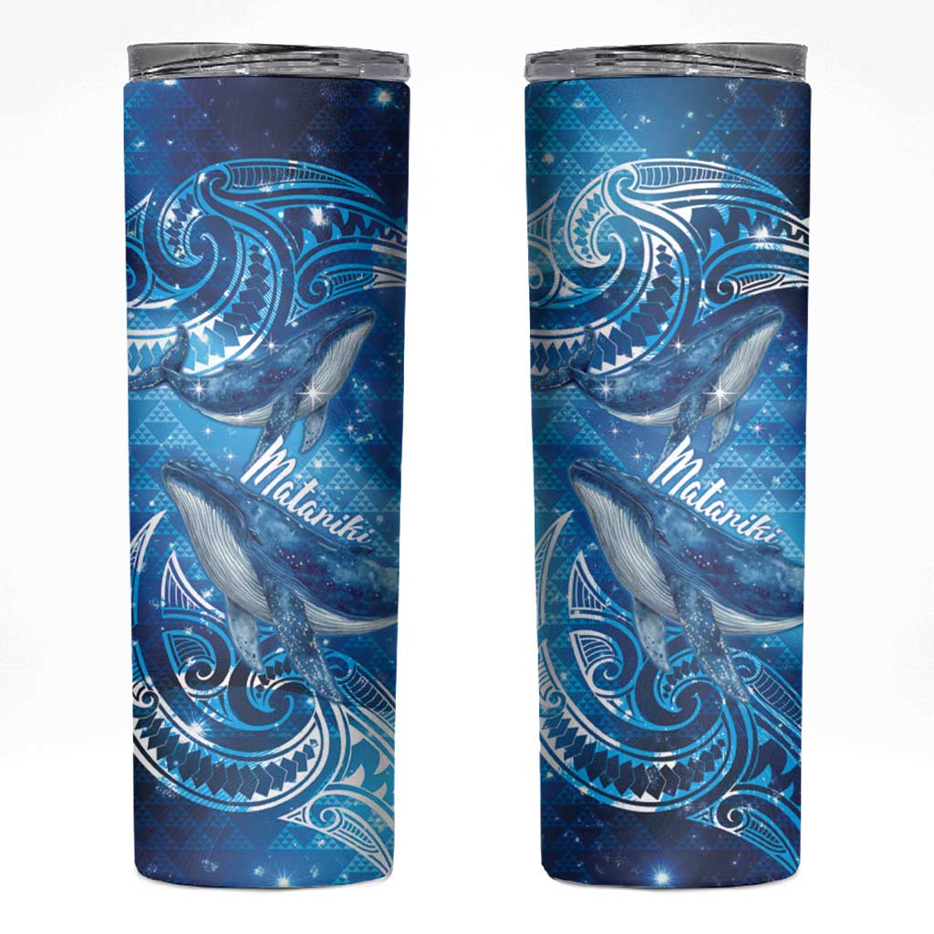 New Zealand Humpback Whale Matariki Skinny Tumbler Maori New Year Taniko Niho Taniwha LT14 Blue - Polynesian Pride