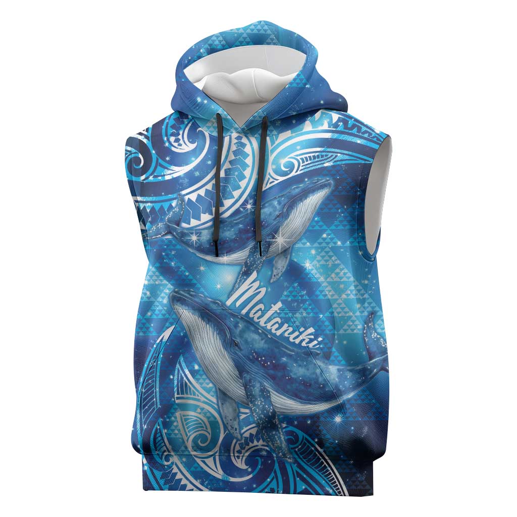 New Zealand Humpback Whale Matariki Sleeveless Hoodie Maori New Year Taniko Niho Taniwha LT14 Blue - Polynesian Pride
