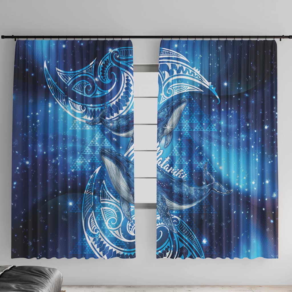 New Zealand Humpback Whale Matariki Window Curtain Maori New Year Taniko Niho Taniwha LT14 With Hooks Blue - Polynesian Pride