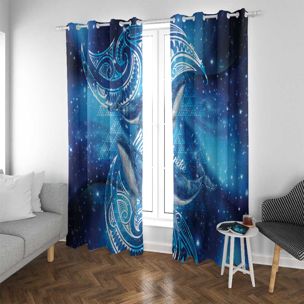 New Zealand Humpback Whale Matariki Window Curtain Maori New Year Taniko Niho Taniwha LT14 With Grommets Blue - Polynesian Pride