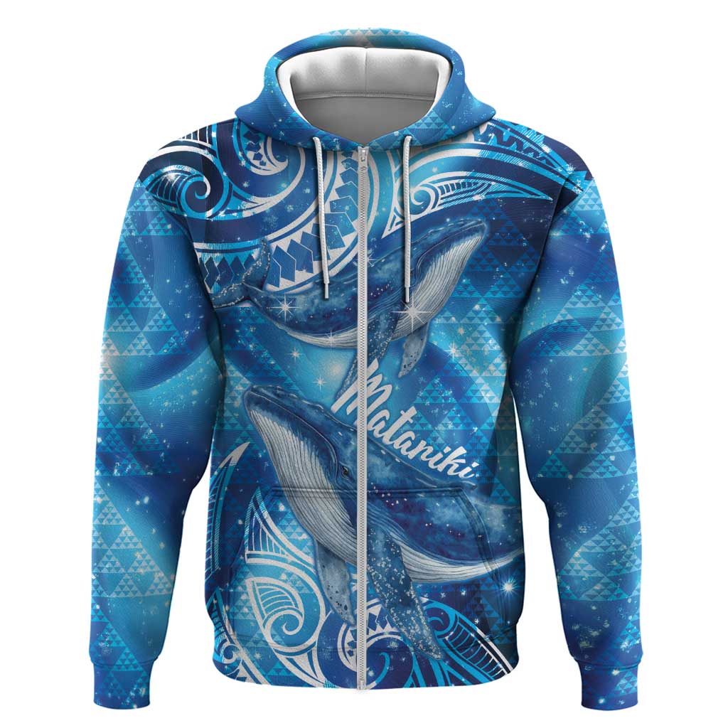 New Zealand Humpback Whale Matariki Zip Hoodie Maori New Year Taniko Niho Taniwha LT14 Zip Hoodie Blue - Polynesian Pride