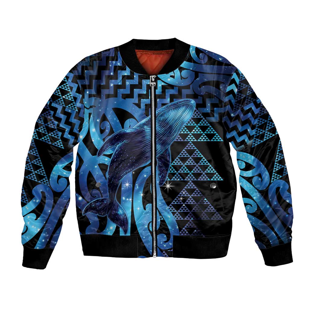 Humpback Whale Matariki New Zealand Bomber Jacket NZ Maori Paikea Poutama Luxury Blue LT14 Unisex Blue - Polynesian Pride