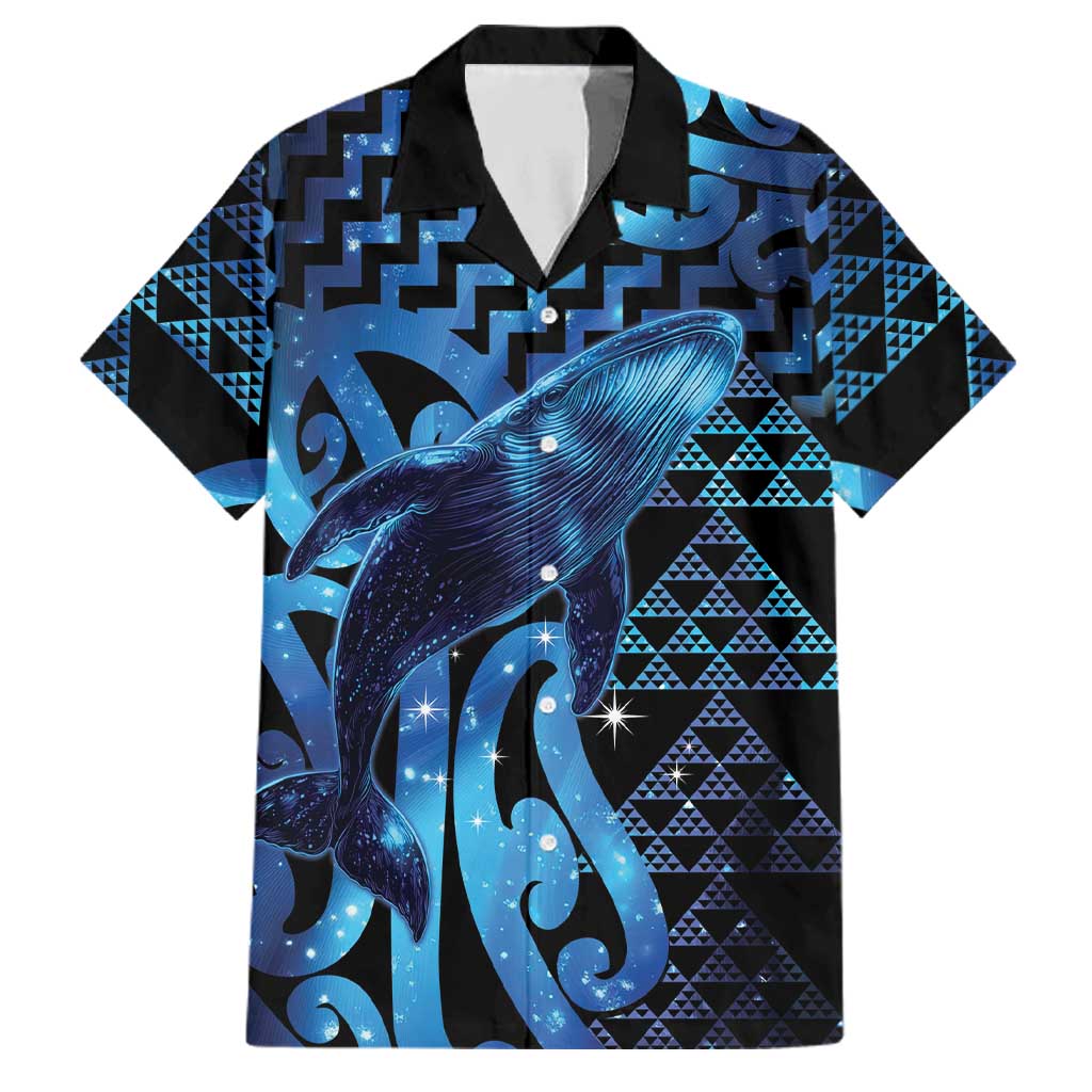 Humpback Whale Matariki New Zealand Family Matching Off The Shoulder Long Sleeve Dress and Hawaiian Shirt NZ Maori Paikea Poutama Luxury Blue