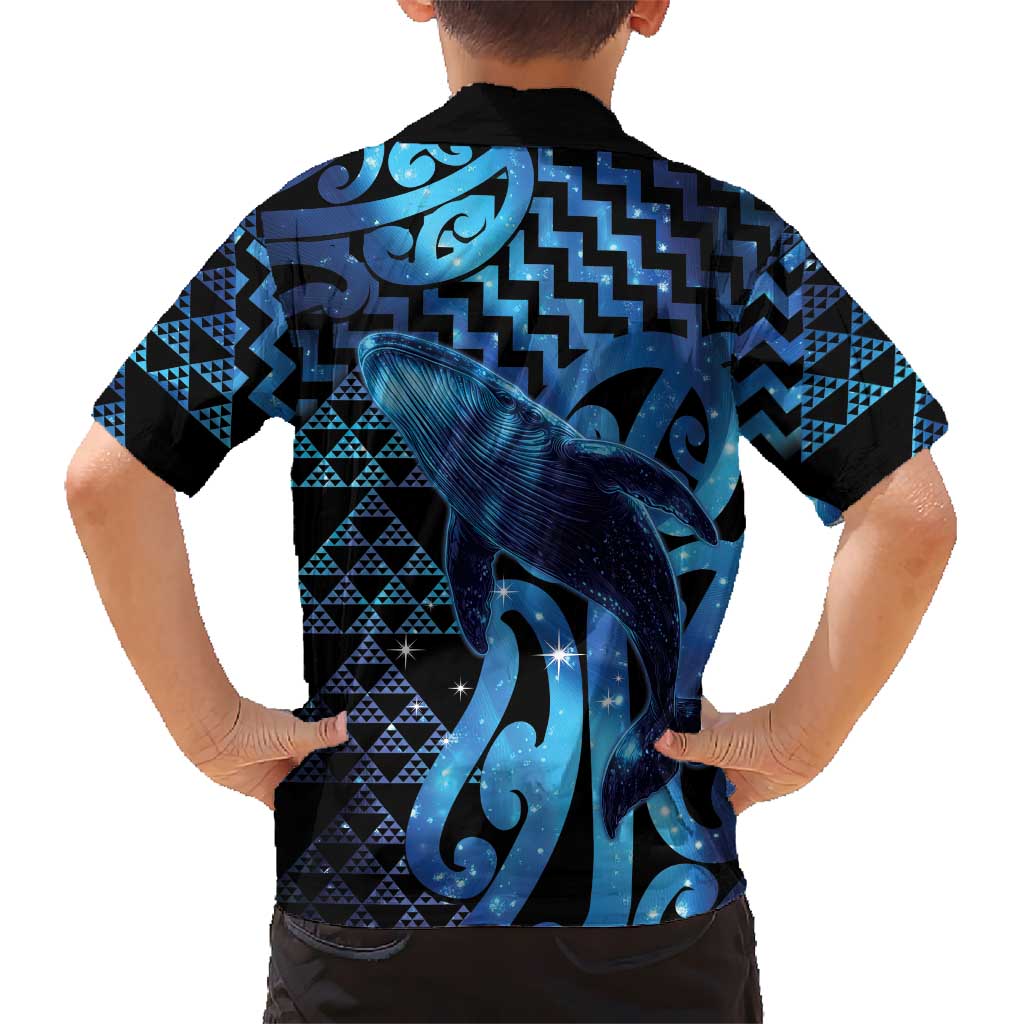 Humpback Whale Matariki New Zealand Family Matching Off Shoulder Short Dress and Hawaiian Shirt NZ Maori Paikea Poutama Luxury Blue