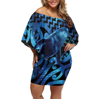 Humpback Whale Matariki New Zealand Family Matching Off Shoulder Short Dress and Hawaiian Shirt NZ Maori Paikea Poutama Luxury Blue