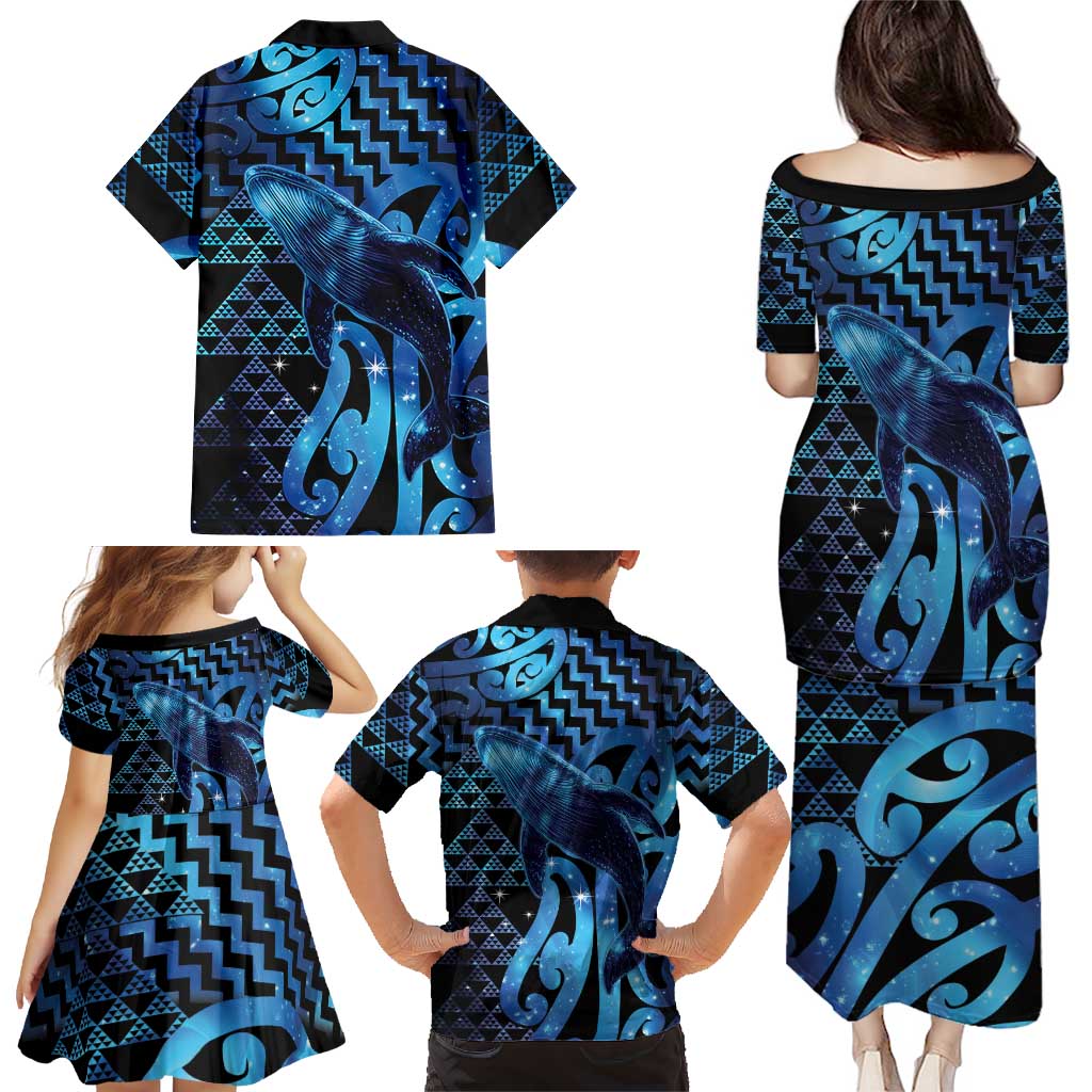 Humpback Whale Matariki New Zealand Family Matching Puletasi and Hawaiian Shirt NZ Maori Paikea Poutama Luxury Blue