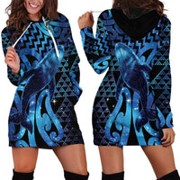 Humpback Whale Matariki New Zealand Hoodie Dress NZ Maori Paikea Poutama Luxury Blue