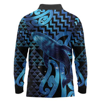 Humpback Whale Matariki New Zealand Long Sleeve Polo Shirt NZ Maori Paikea Poutama Luxury Blue