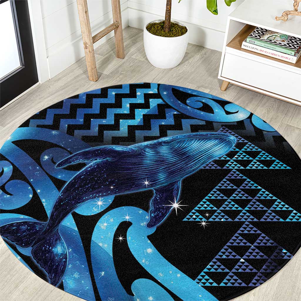 Humpback Whale Matariki New Zealand Round Carpet NZ Maori Paikea Poutama Luxury Blue