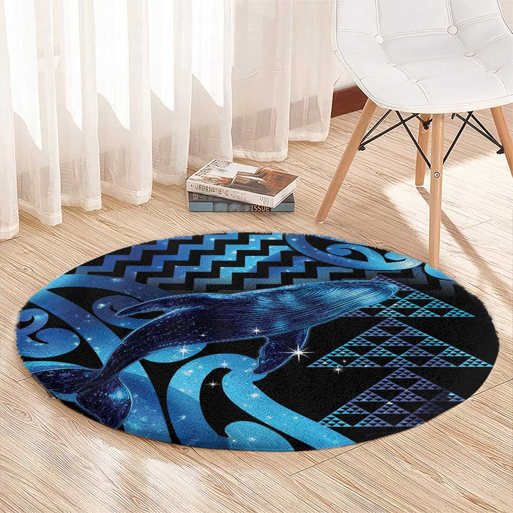 Humpback Whale Matariki New Zealand Round Carpet NZ Maori Paikea Poutama Luxury Blue LT14 - Polynesian Pride