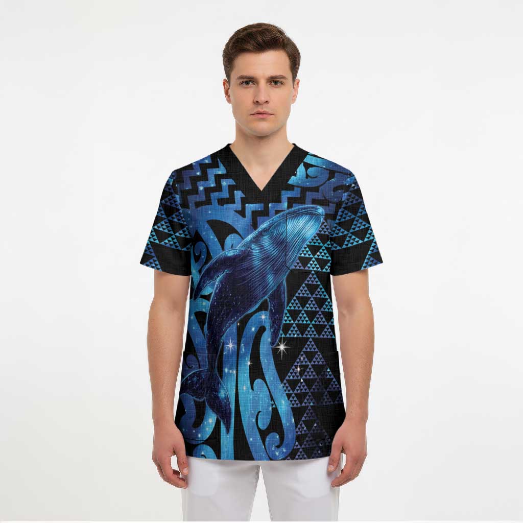 Humpback Whale Matariki New Zealand Scrub Top NZ Maori Paikea Poutama Luxury Blue LT14 - Polynesian Pride