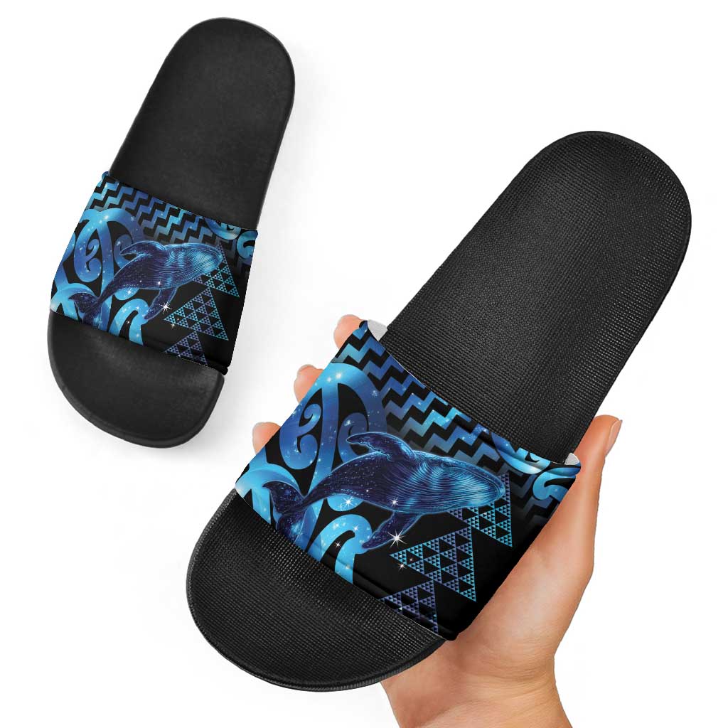 Humpback Whale Matariki New Zealand Slide Sandals NZ Maori Paikea Poutama Luxury Blue LT14 - Polynesian Pride