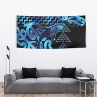 Humpback Whale Matariki New Zealand Tapestry NZ Maori Paikea Poutama Luxury Blue
