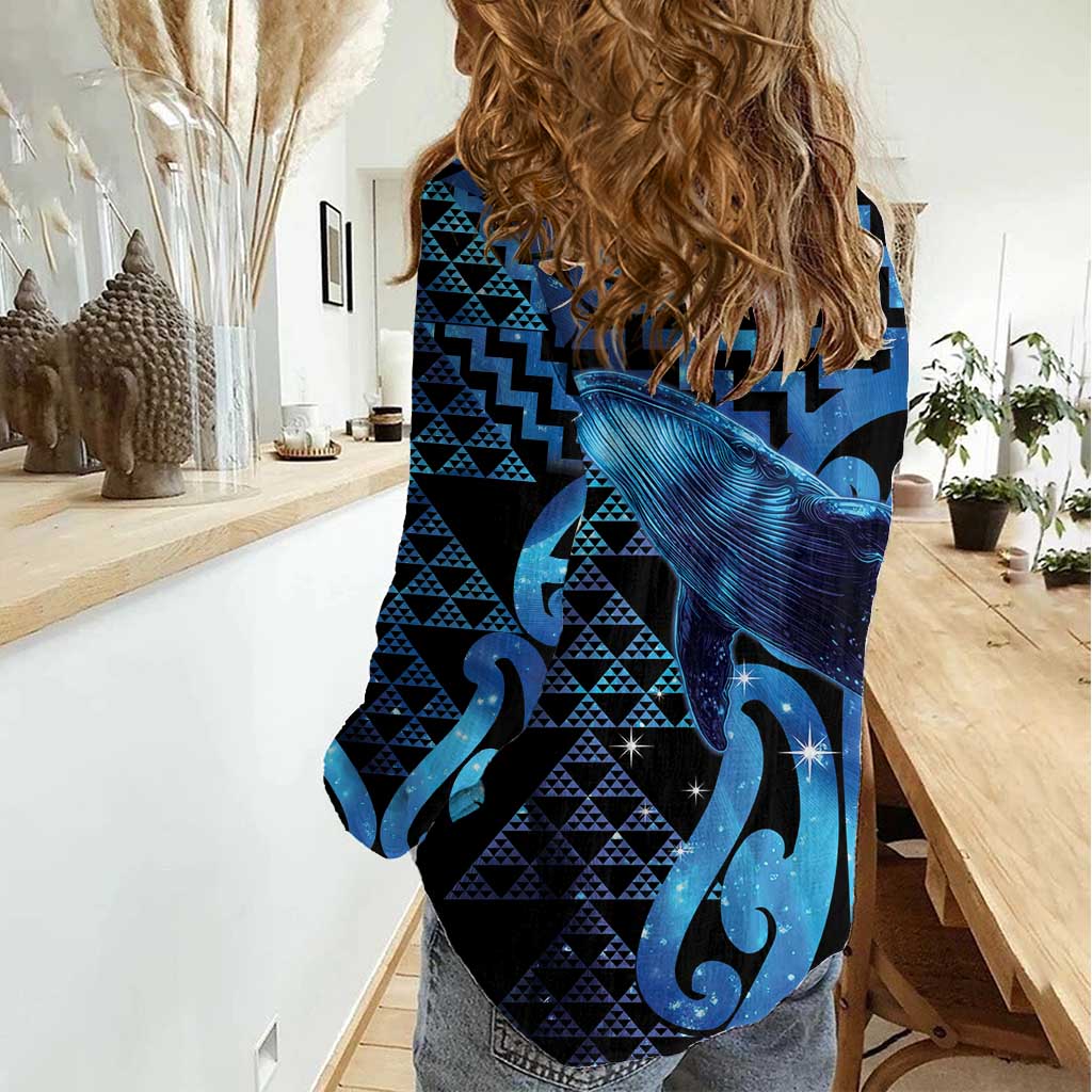 Humpback Whale Matariki New Zealand Women Casual Shirt NZ Maori Paikea Poutama Luxury Blue
