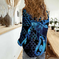 Humpback Whale Matariki New Zealand Women Casual Shirt NZ Maori Paikea Poutama Luxury Blue