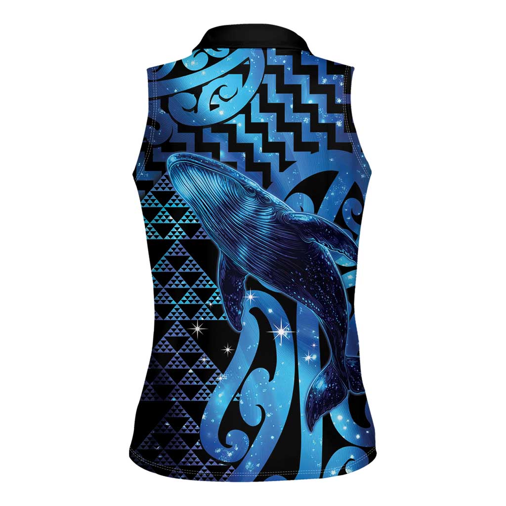 Humpback Whale Matariki New Zealand Women Sleeveless Polo Shirt NZ Maori Paikea Poutama Luxury Blue