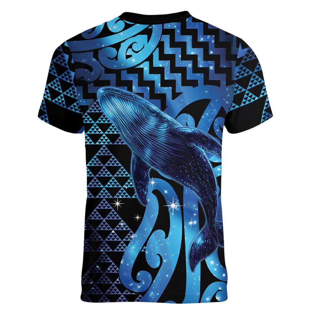Humpback Whale Matariki New Zealand Women V-Neck T-Shirt NZ Maori Paikea Poutama Luxury Blue