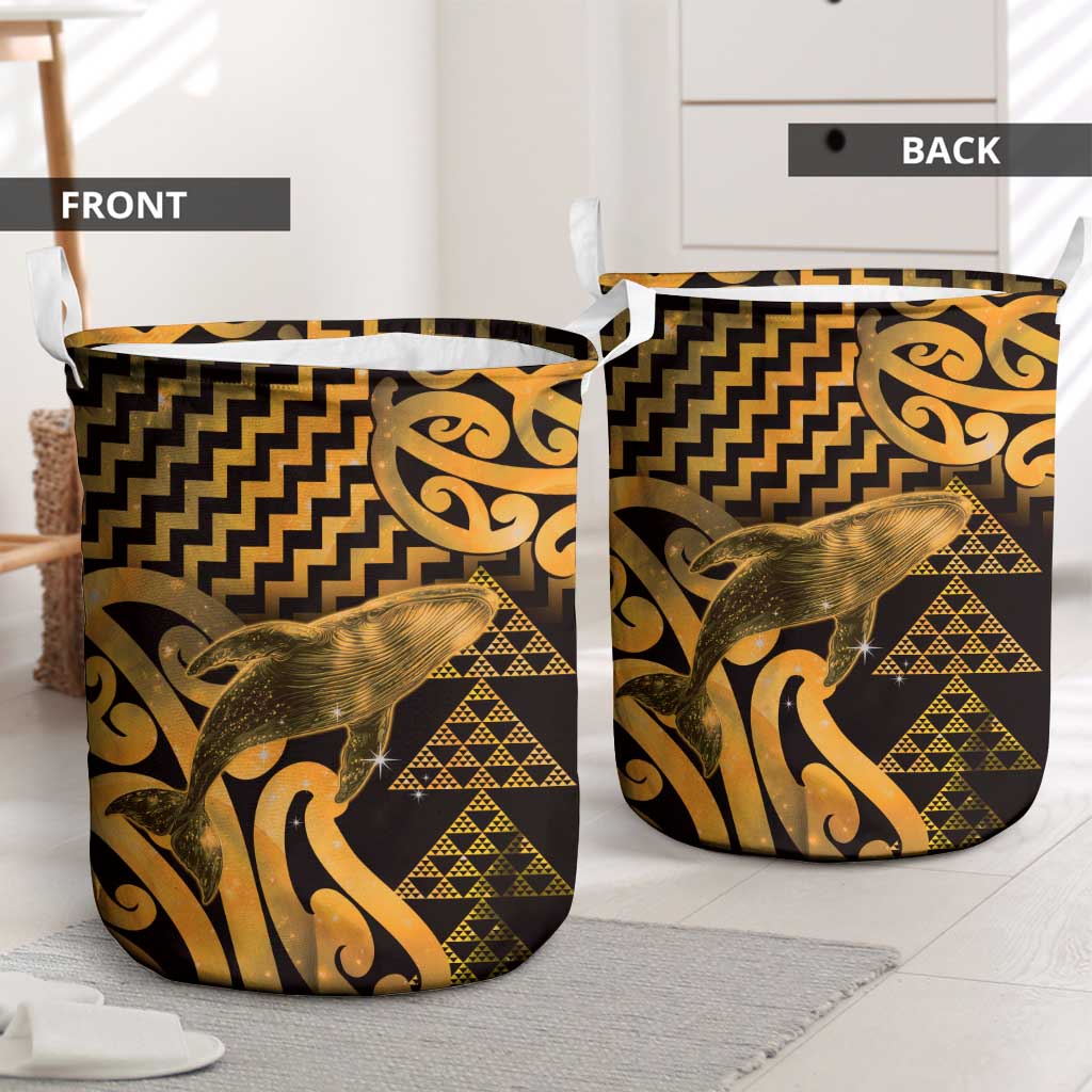 Humpback Whale Matariki New Zealand Laundry Basket NZ Maori Paikea Poutama Luxury Gold LT14 - Polynesian Pride