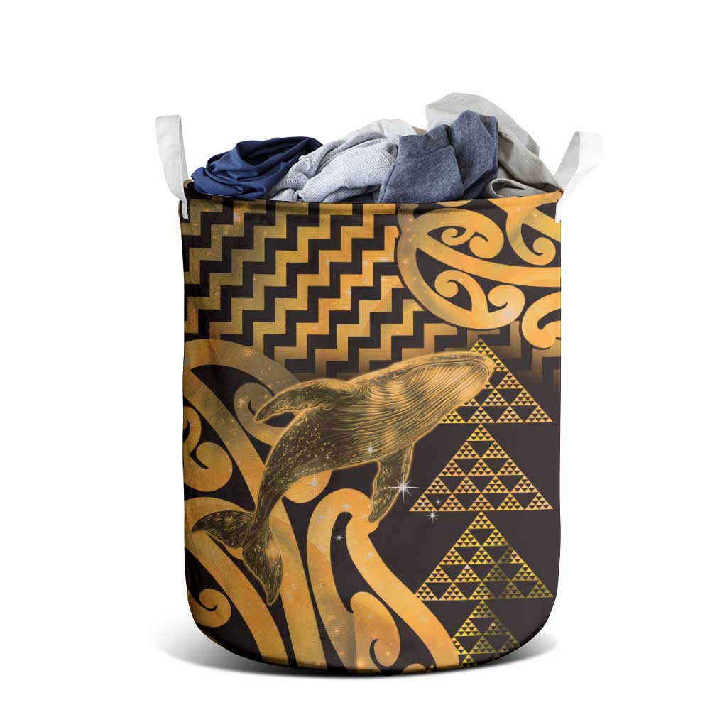 Humpback Whale Matariki New Zealand Laundry Basket NZ Maori Paikea Poutama Luxury Gold LT14 - Polynesian Pride